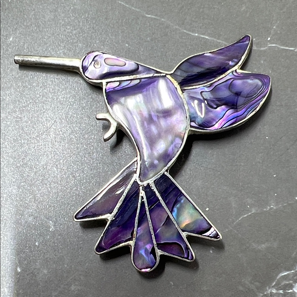 Alpaca Mexico Silver Purple Hummingbird Pin Brooch